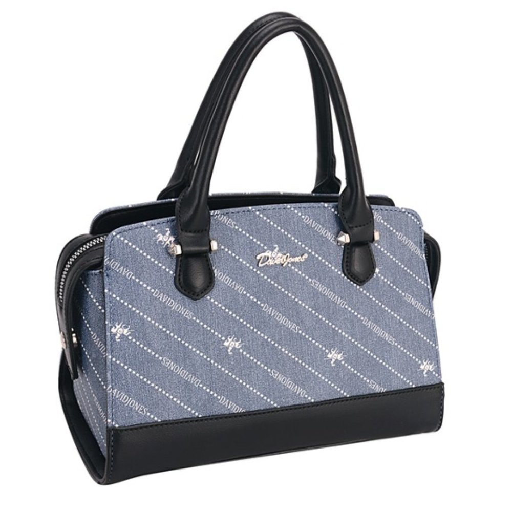 DAVID JONES Women Blue Denim Fashion Tote Work Handbag Casual Everyday Satchel.